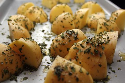 Potatoes, prepped for roasting