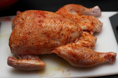Chicken, rubbed with salt, pepper and pimentón